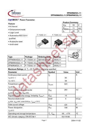 SPB80N06S2L-11 datasheet  